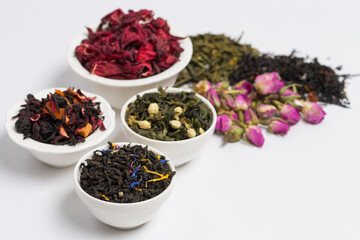 Many different dry tea isolated 
