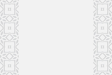 Geometric white volumetric background from a relief ethnic artistic pattern in the style of oriental peoples. Vertical inserts. 3D effect of convex shape for wallpaper, presentations.