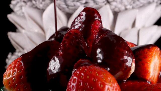 Fresh strawberries dipped in hot chocolate