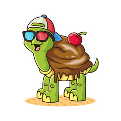 Cool Turtle Ice Cream Cartoon. Animal Vector Icon Illustration, Isolated on White Background