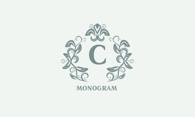 Decorative vector monogram with the initial letter C. Exquisite logo for cafe, bar, restaurant, invitation. Business style or company brand.