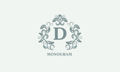 Decorative vector monogram with the initial letter D. Exquisite logo for cafe, bar, restaurant, invitation. Business style or company brand.