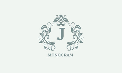 Decorative vector monogram with the initial letter J. Exquisite logo for cafe, bar, restaurant, invitation. Business style or company brand.