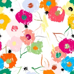 Gordijnen seamless floral background pattern, with flowers, elements, paint strokes and splashes © Kirsten Hinte