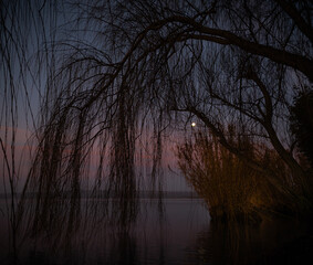 Moon sunset on Bolsena lake