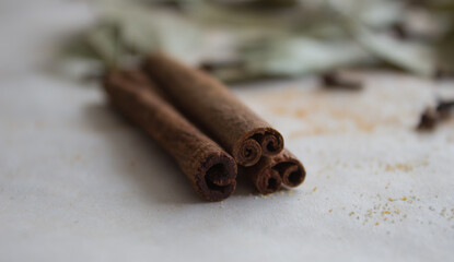 Cinnamon sticks on the table close-up