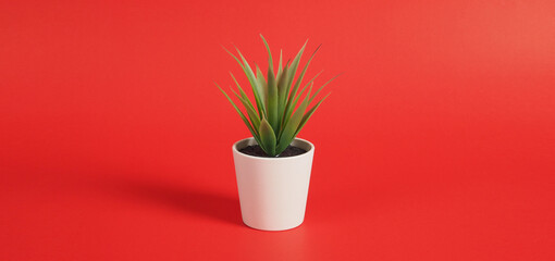 Artificial cactus plants or plastic or fake tree on red background.no people
