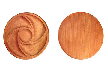 Empty round compartmental dish from beech wood, top view