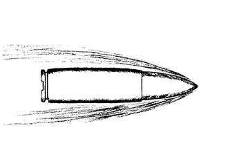 Sketch of a bullet in flight. Hand Drawn.