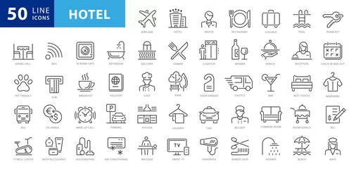 Fotobehang Hotel elements - thin line web icon set. Outline icons collection. Simple vector illustration © FourLeafLover