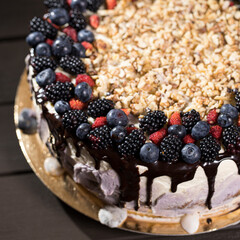 Cake with berries view from top