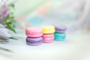 Colorful spring French macarons decorated