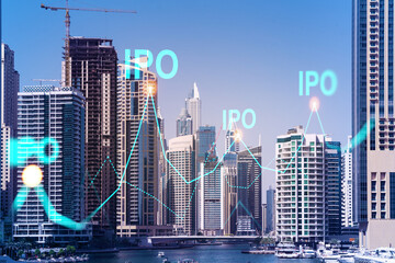 Skyscrapers of Dubai business downtown. International hub of trading and financial services of...