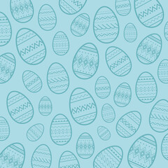 Easter eggs background in blue colors. Ornate eggs pattern illustration. - Vector