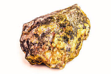 Uranium, radioactive ore on isolated white background