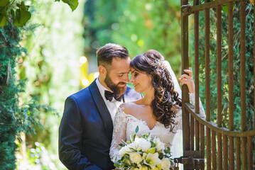 beautiful bride and groom in the nature