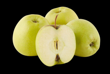 half of apple green on black background​ with​clipping​ path​