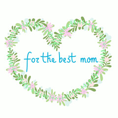 Happy Mother's Day greeting card with flowers. Vector illustration. Spring banner. Greeting card template with flower wreath. Floral Greetings in the shape of heart