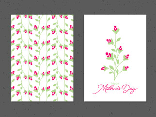 Happy Mother's Day greeting card with bright colorful pink flowers. Vector illustration for Mothers day, typography design. Handwritten calligraphy