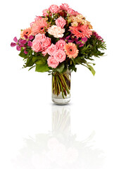 flower bouquet of roses in vase isolated shadow​ realistic reflection clipping path​