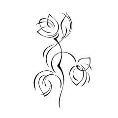 ornament 1587. twigs with stylized flowers, leaves and curls in black lines on a white background