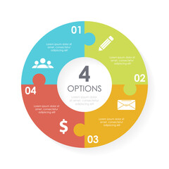 Vector circle chart infographic template for round diagram, graph, web design. Puzzle business concept with 4 steps, options or processes. Abstract background.