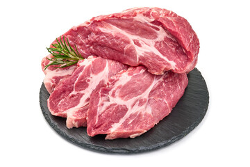 Raw pork meat, isolated on white background. High resolution image