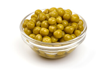 Canned green peas, isolated on a white background. High resolution image