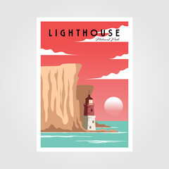 lighthouse and sea poster background vintage illustration design