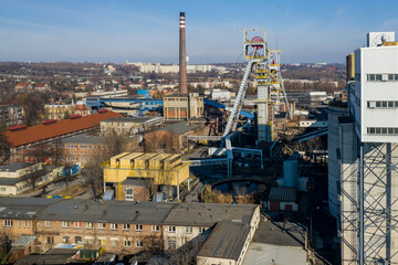 Fototapeta na wymiar Aerial view of black coal mine in Poland. Industrial place from above. Heavy industry top view.