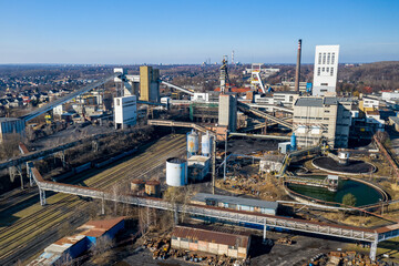 Fototapeta na wymiar Aerial view of black coal mine in Poland. Industrial place from above. Heavy industry top view.