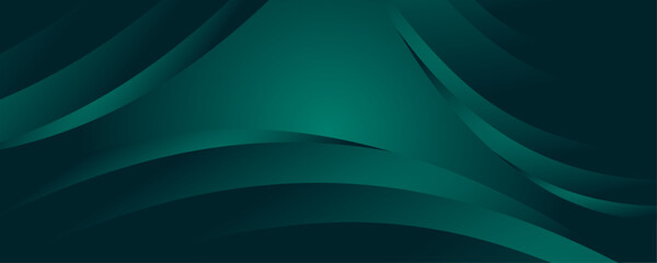 Modern simple dark green and black abstract background for wide banner. Luxury dark green background with overlap 3D layer