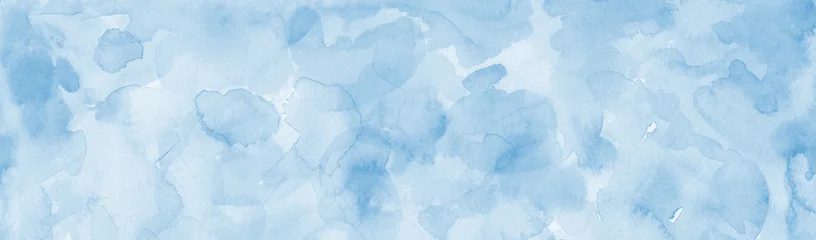 Fotobehang Babykamer Pastel lichtblauwe aquarel geschilderde achtergrond, vlekken en klodders verf en aquarel papier textuur graan, abstract blauw schilderij