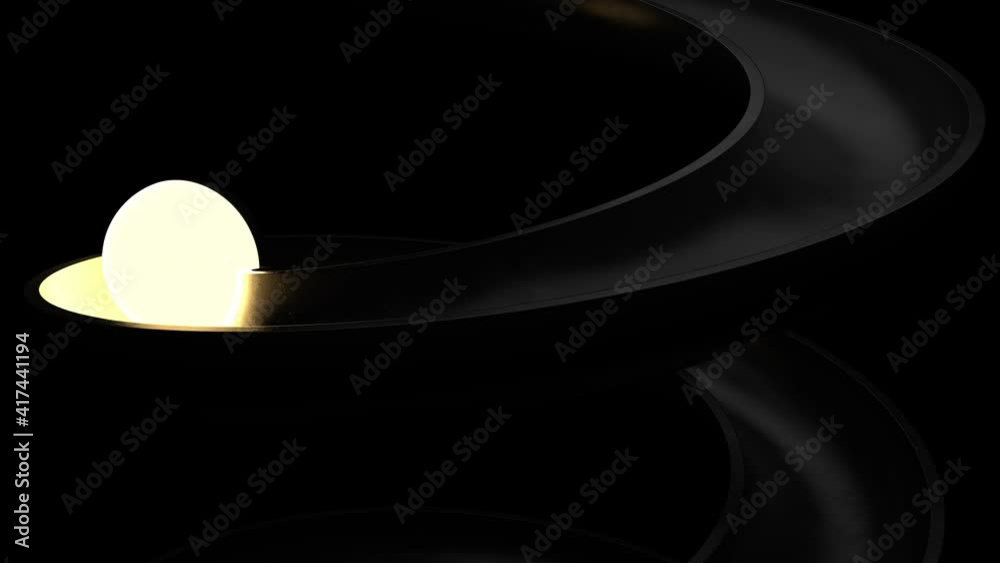 Poster 3d render of a sphere rolling down the pipe. loopable animation sequence. the sphere is a half-illum