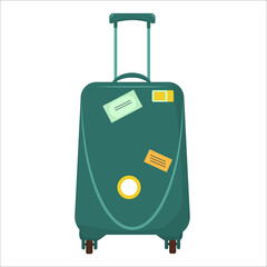 luggage suitcase on wheels. Isolate on a white background