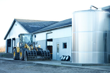 old barn and silo and traktor