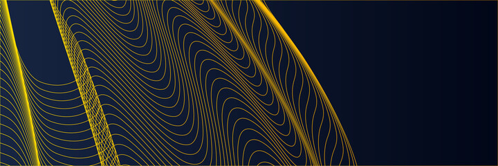 Yellow wave line on blue background for technology abstract background. Suit for technology business wide banner