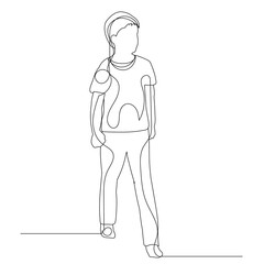 vector, isolated, one line drawing boy
