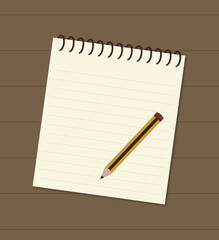 Notebook and pencil vector, blank page notepad illustration