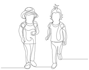 vector, isolated, one line drawing kids, kindergarten