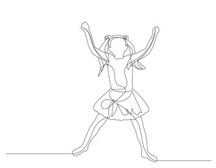 vector, isolated, one line drawing girl, child, jumping