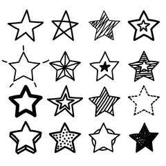 Doodle star. Hand drawn scribble sketch icons. Vector grunge line handdrawn stars.