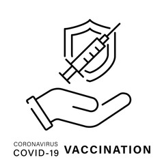 A simple linear icon showing the covid-19 coronavirus vaccine.