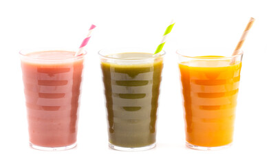 Three Varieties of Healthy Smoothies on a White Background