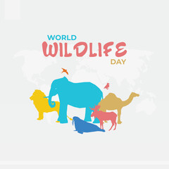 World Wildlife Day Posters, Vector Animals with World Map, Wildlife