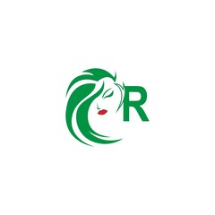 Letter R with woman face logo icon design vector