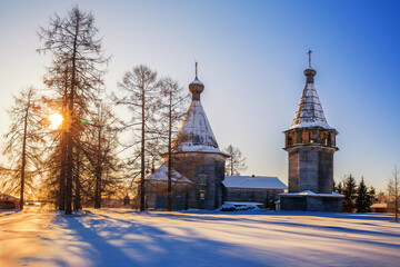 Russian wooden church in the village Oshevensk