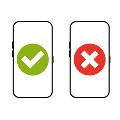Check and cross smartphone notification. Flat Design. Vector Illustration - obrazy, fototapety, plakaty