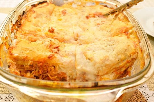 Fresh lasagna with ragu sauce
