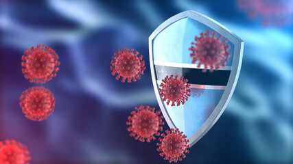 Botswana protects from corona virus steel shield concept. Coronavirus Sars-Cov-2 safety barrier, defend against cells, source of covid-19 disease.